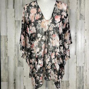 Nwt Sheer Floral Bat Wing Sleeve Kimono Top Sz OS